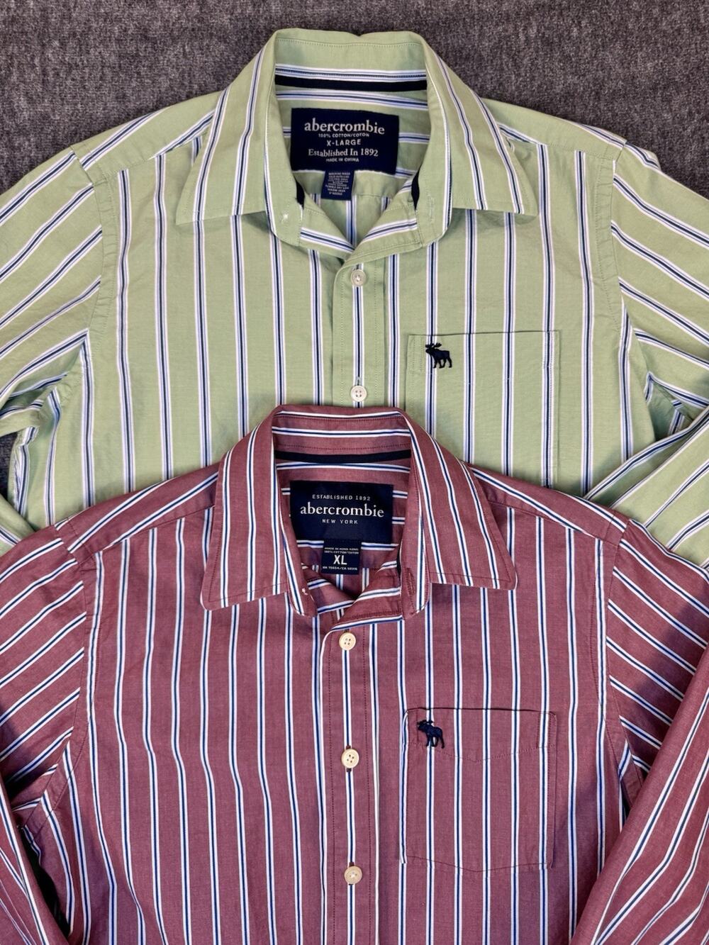 Lot Of 2 Abercrombie New York Boys Button Up Longsleeve Striped Shirts YXL